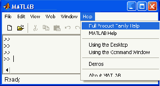 Окно MATLAB 6.0 с открытым меню Help